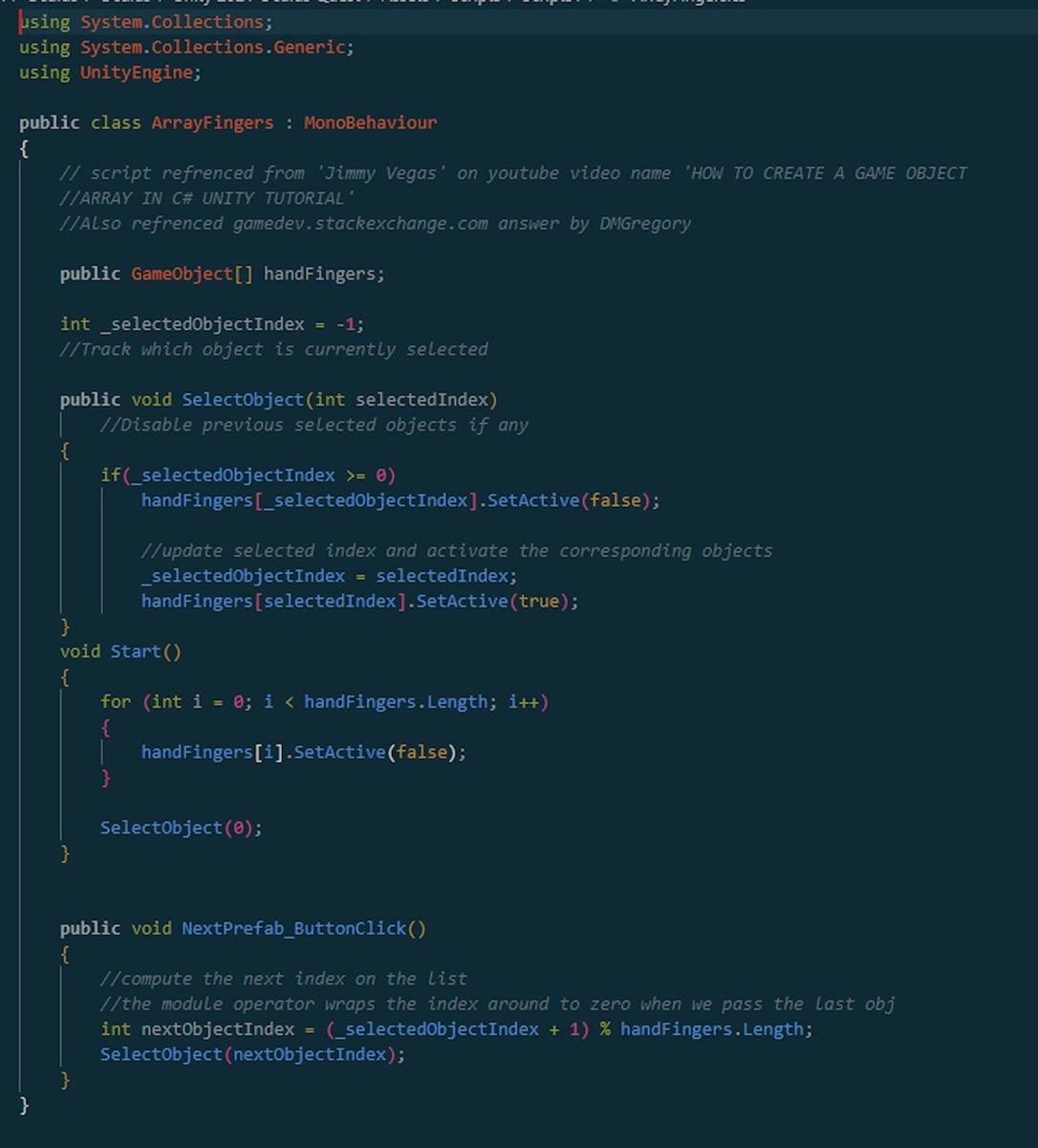 Unity C# script cycling through finger injury models